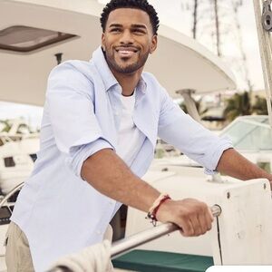 Chaps 2XL Coastland Wash Oxford Cotton Button down White w/light blue pinstripe